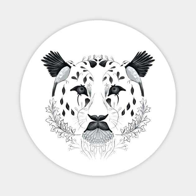 Leopard Face Symmetrical Design Combining Flora and Fauna Magnet by JoZyKan